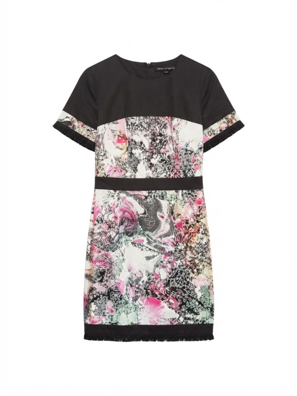French Connection Mineral Pool Border Dress Size 8 Pink Floral Watercolor Fringe